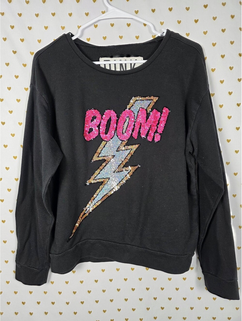 Victorias Secret Pink BLING BOOM Sequin Slouchy Sweater Shirt MEDIUM